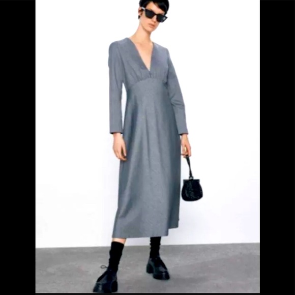 NEW ZARA DEEP V GREY DRESS - Picture 5 of 9